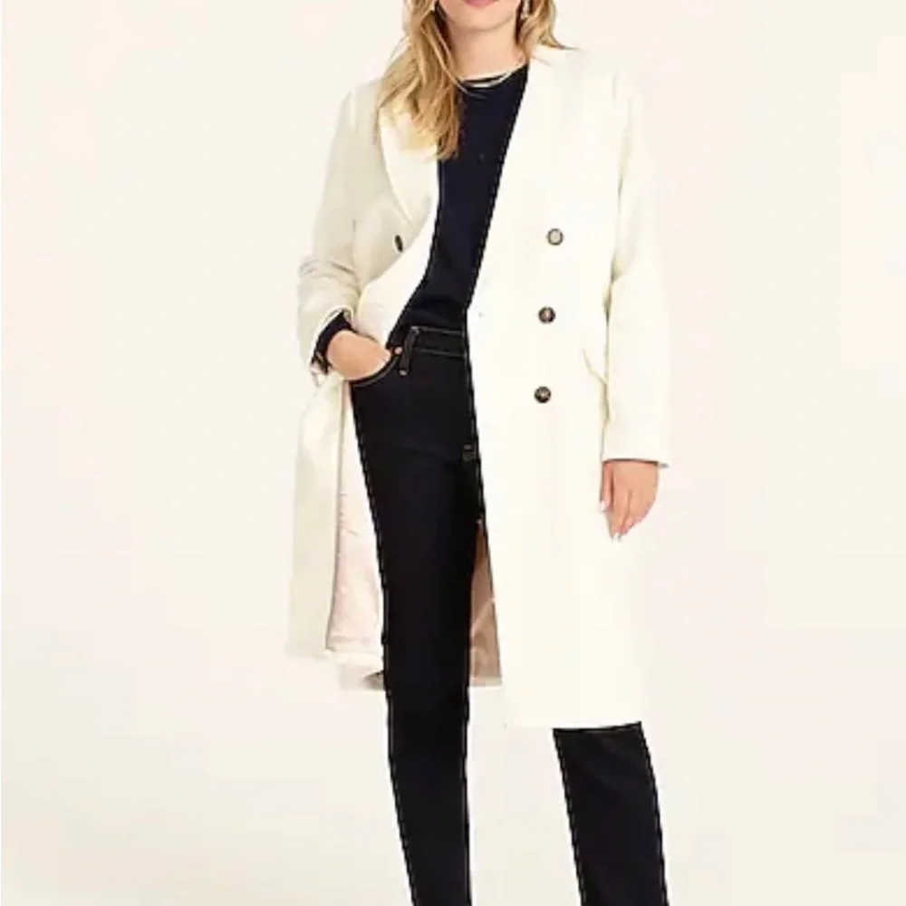 J.Crew Double-Breasted Topcoat in Italian Wool-Cashmere in Ivory Size 12
